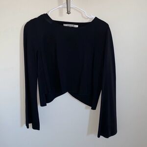 Mossaic Black Crop Flare Sleeve Sweatshirt Size 4